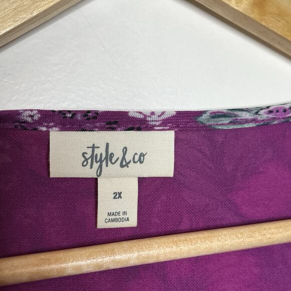 Style & Co Floral Ruffled Peasant Top Pink Womens Size 2X Boho Colorful Mesh - Picture 5 of 8